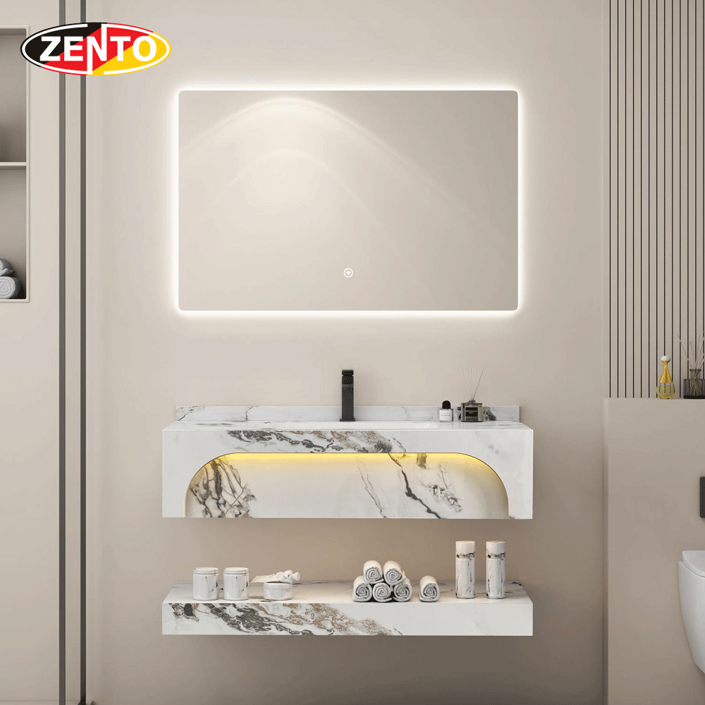 Bộ chậu lavabo, bàn đá, kệ, gương đèn Led ZT-LV8989-B (201)