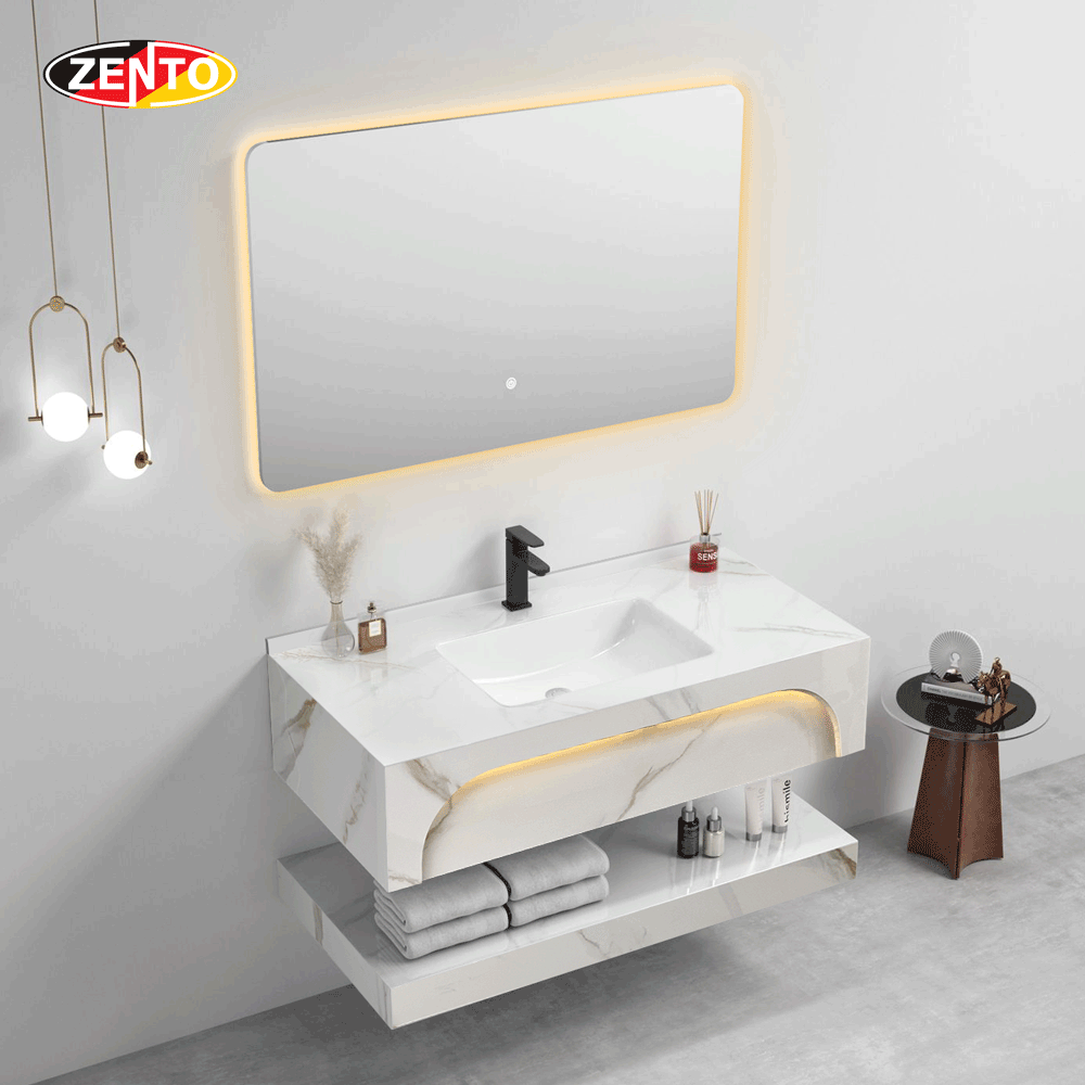 Bộ chậu lavabo, bàn đá, kệ, gương đèn Led ZT-LV8989-A (202)