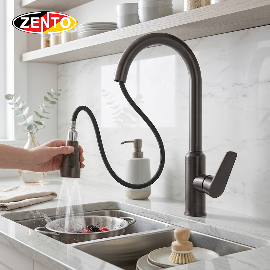 Vòi rửa chén bát nóng lạnh Pulldown Spray SUS5514-Gr (Dây rút)