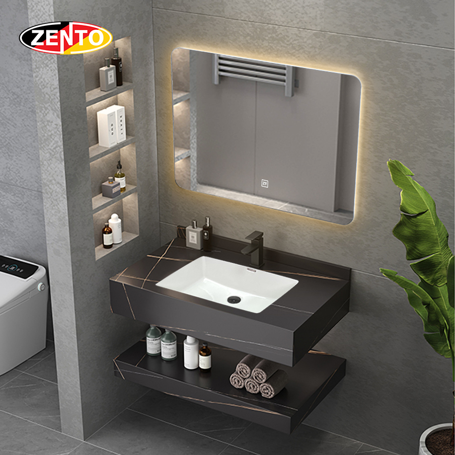 Bộ chậu lavabo âm, bàn đá, gương đèn Led ZT-LV8969
