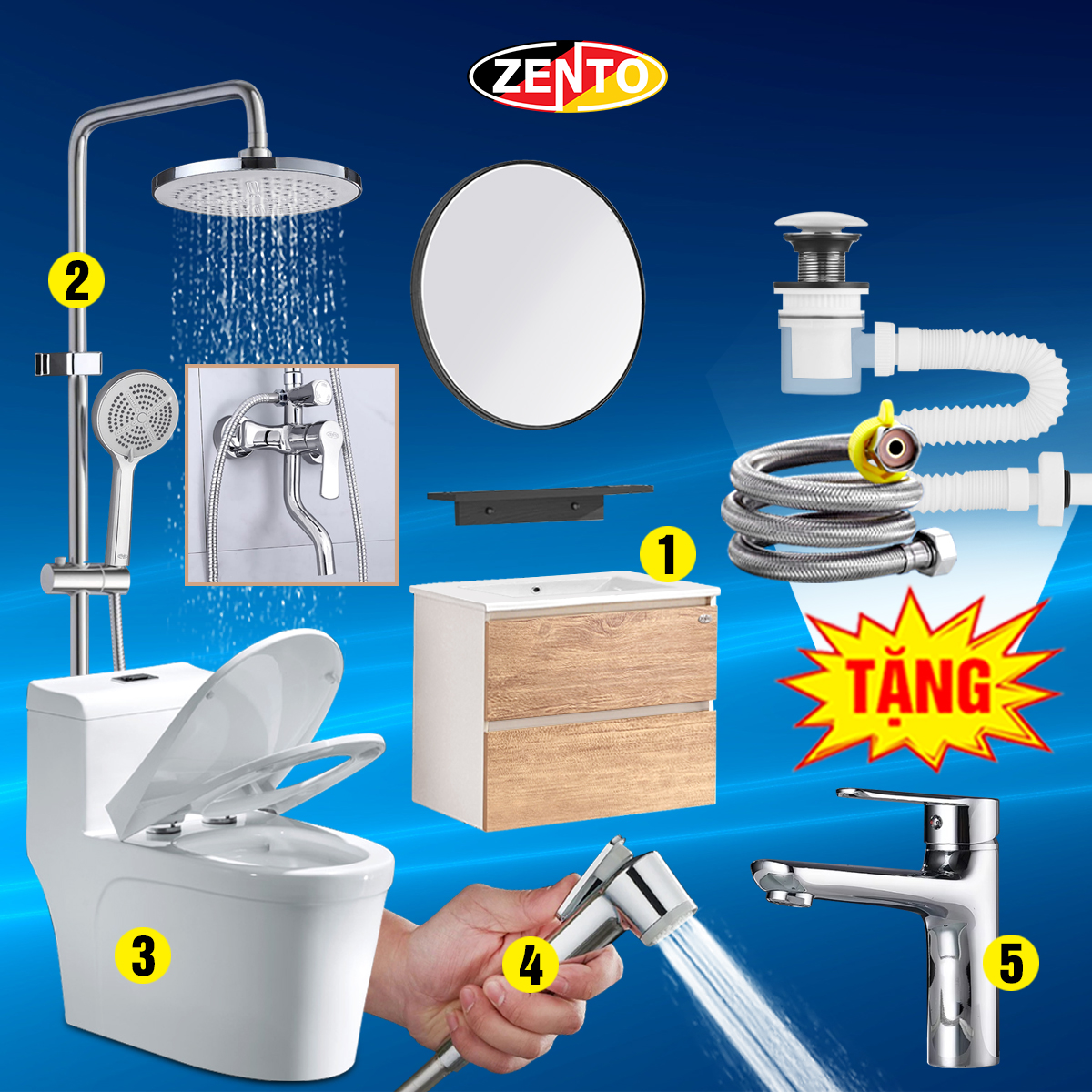 Combo 5 thiết bị vệ sinh Zento BS04-2025 Combo 5 thiết bị vệ sinh Zento BS04-2025