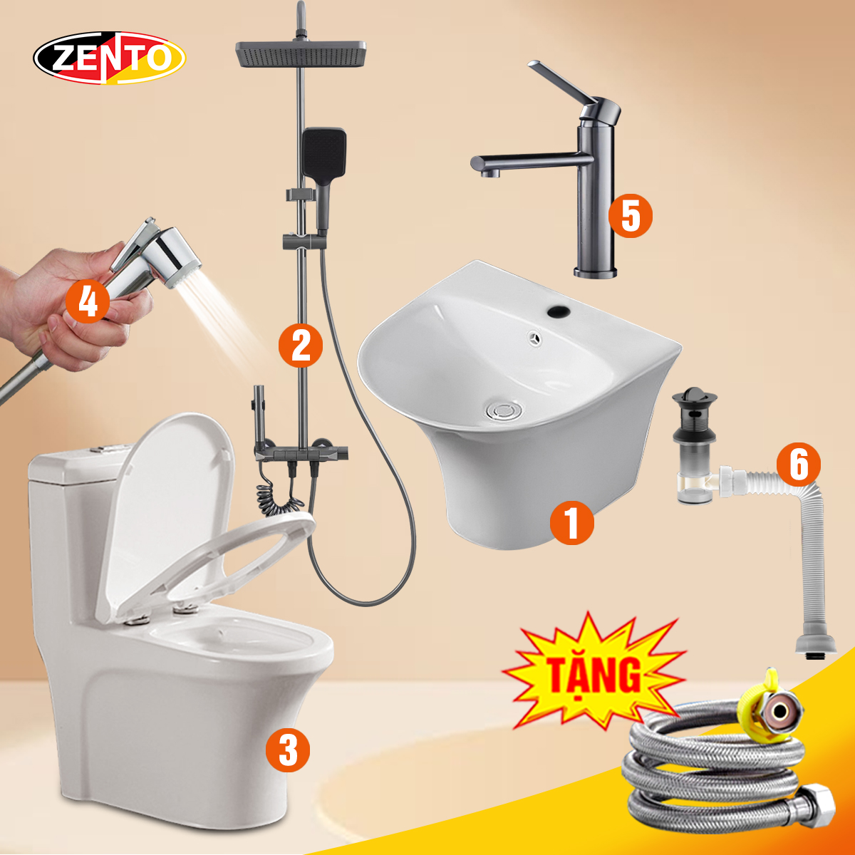 Combo 6 thiết bị vệ sinh Zento BS03-2025 Combo 6 thiết bị vệ sinh Zento BS03-2025