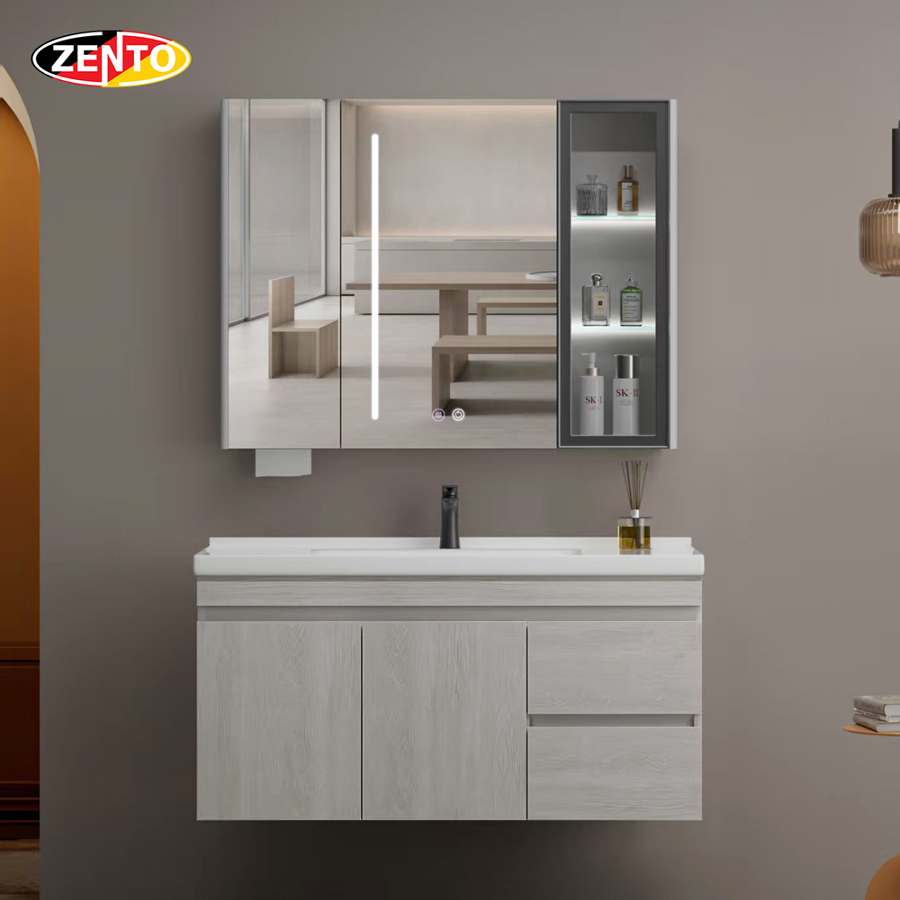 Bộ tủ lavabo gương đèn Led LV1154-Grey wood grain (E05)