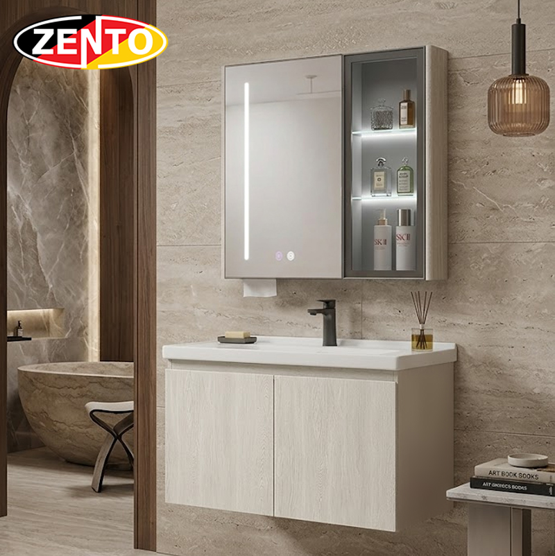 Bộ tủ lavabo gương đèn Led LV1157-Beige wood grain (E101)
