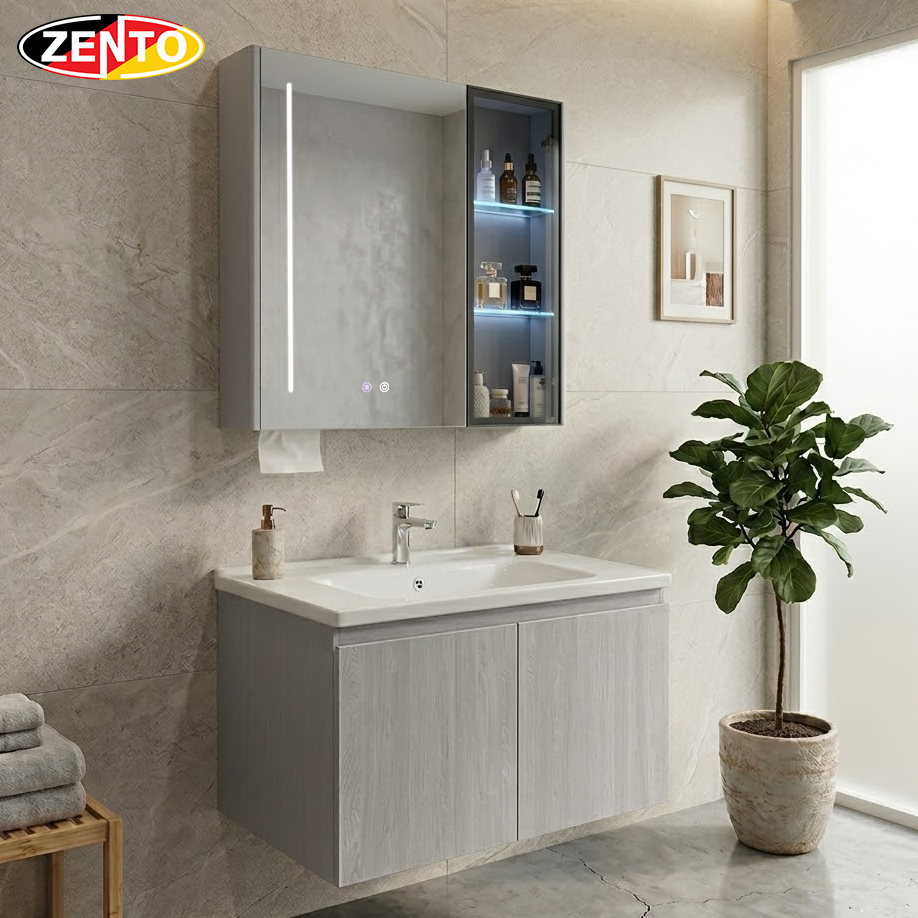 Bộ tủ lavabo gương đèn Led LV1157-Grey wood grain (E103)