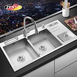 Chậu rửa bát inox 2 hố cân có hộp rác HD10048-304HPT (full)